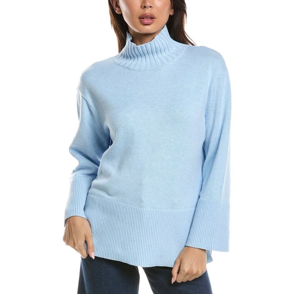 Forte Cashmere Womens  Easy Rib Trim Funnel Neck Sweater